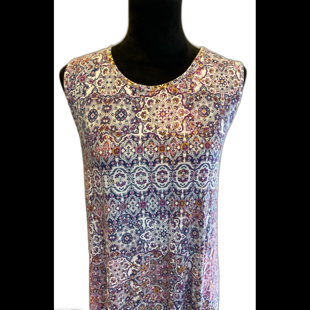 Cynthia‎ Rowley Tank Dress Plus Size 1X Sleeveless Purple Cream Paisley Look